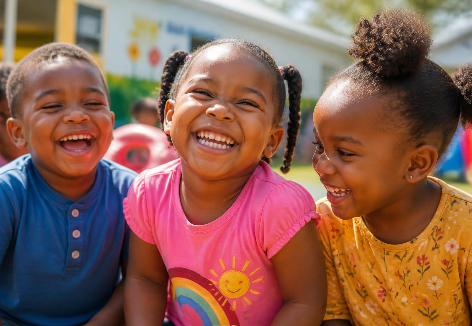 Happy children laughing together at Peace & Nevaeh Childcare in Milwaukee
